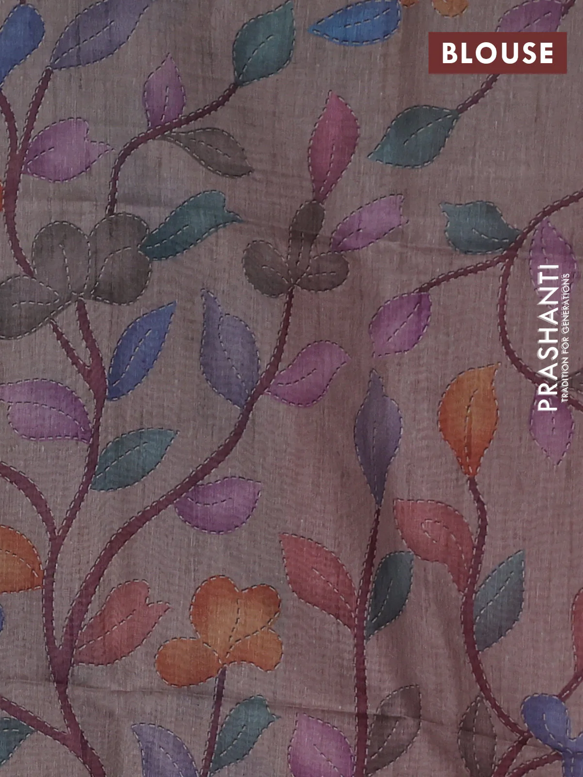 Art linen saree pastel brown and pastel grey with plain body and printed pallu - Image 3