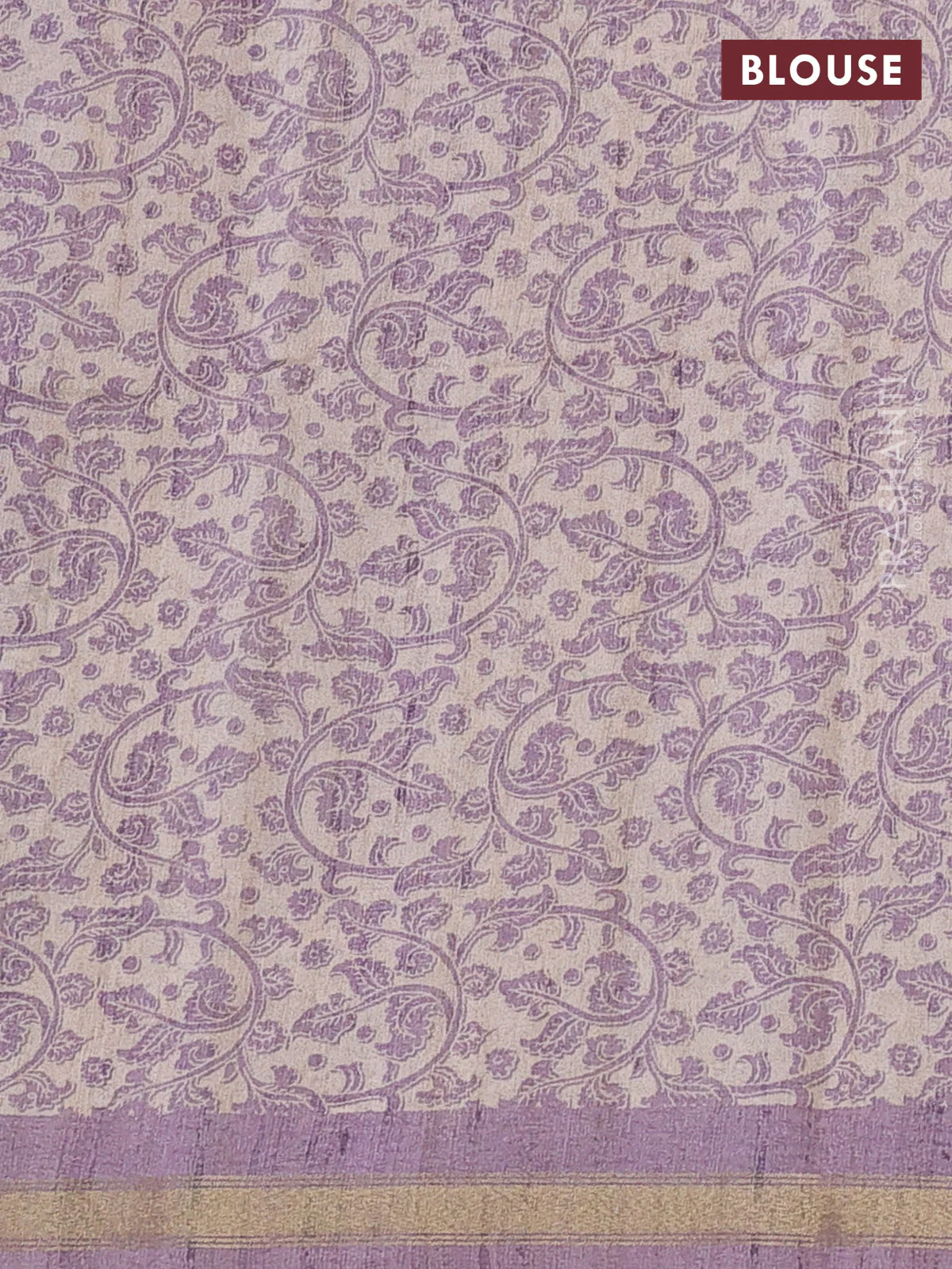 Art linen saree pastel purple and beige with plain body and kalamkari printed pallu - Image 3