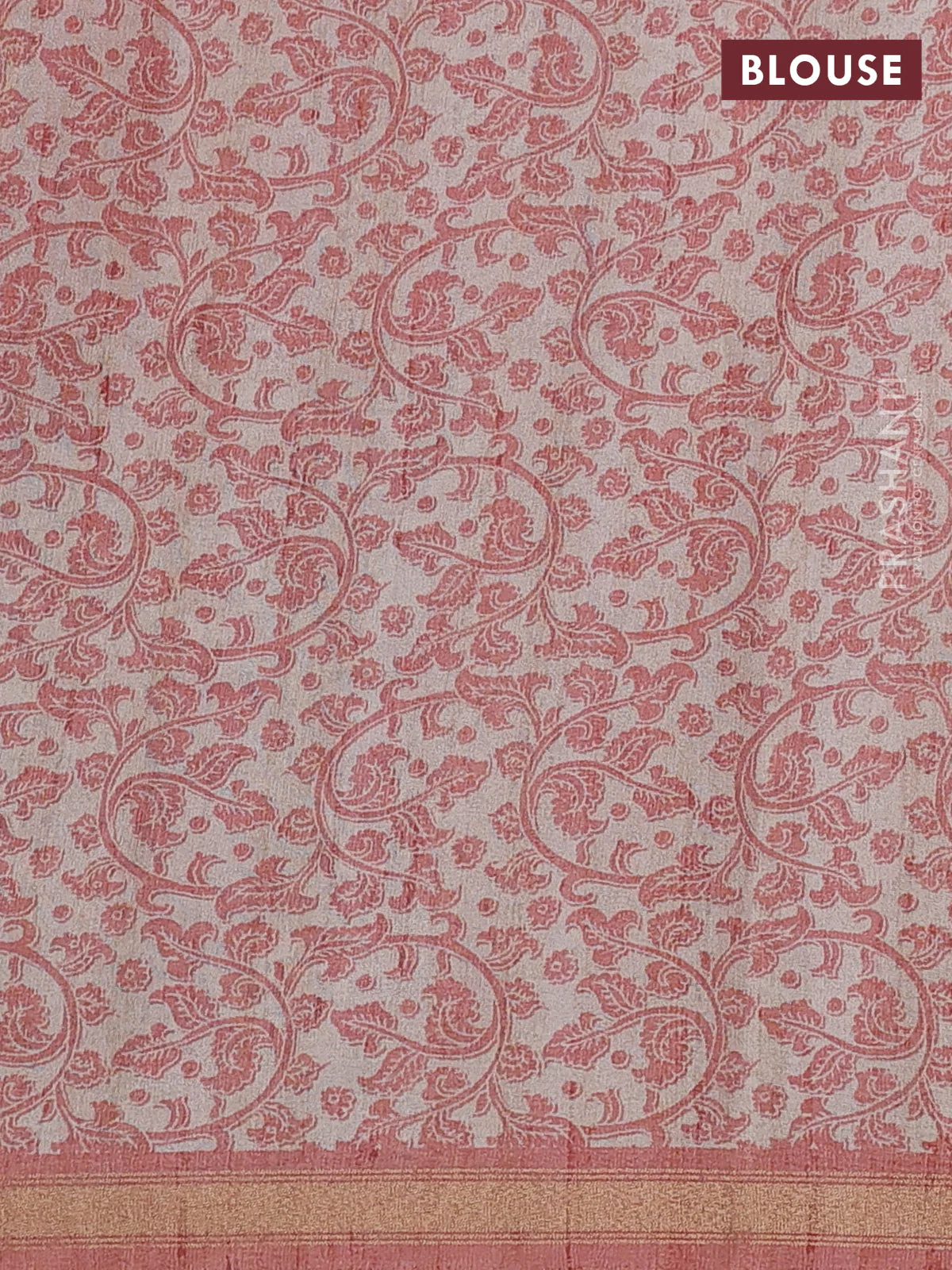 Art linen saree peach shade and beige with plain body and kalamkari printed pallu - Image 3
