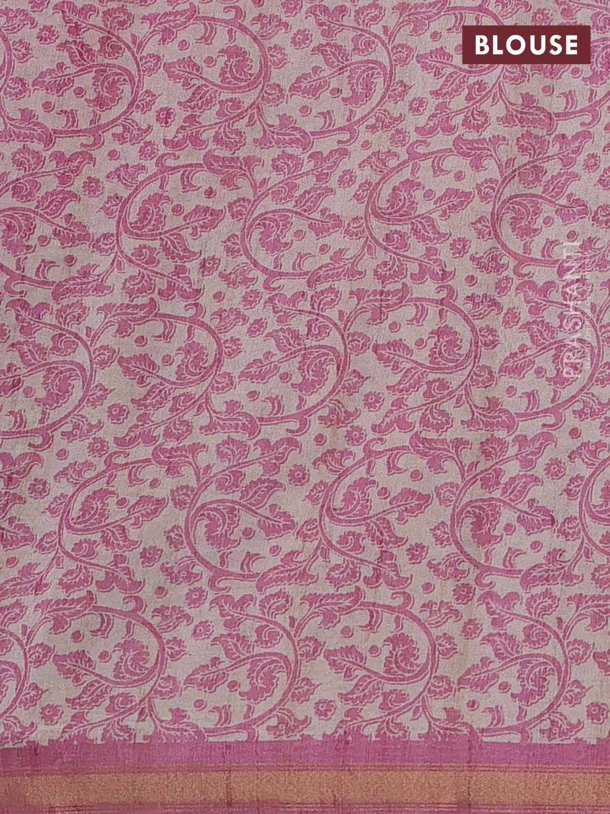 Art linen saree pink and beige with plain body and kalamkari printed pallu - Image 3