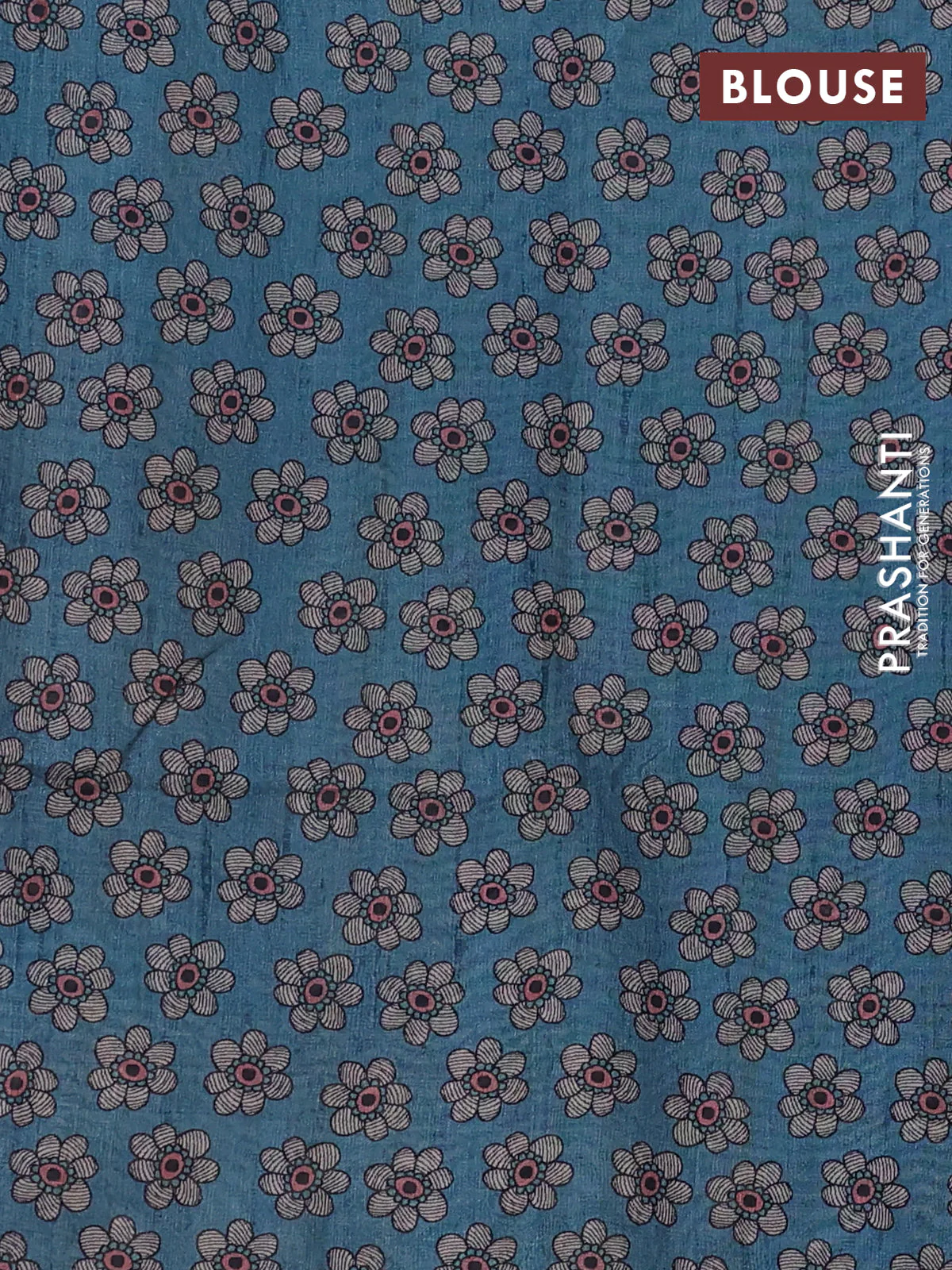 Art linen saree teal blue and beige with butta prints and madhubani printed pallu - Image 3