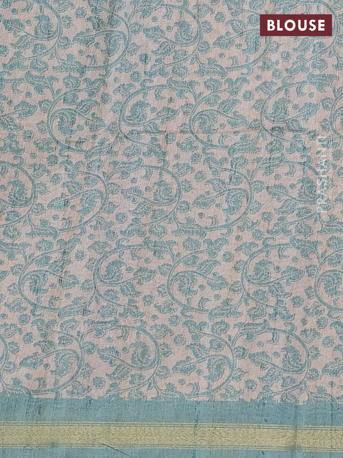 Art linen saree teal blue and beige with plain body and kalamkari printed pallu - Image 3