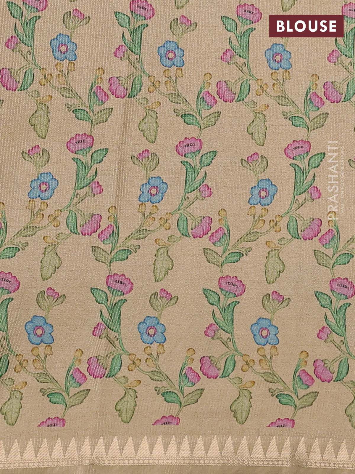 Art tussar saree beige and sandal with plain body and tanjore printed border - Image 3
