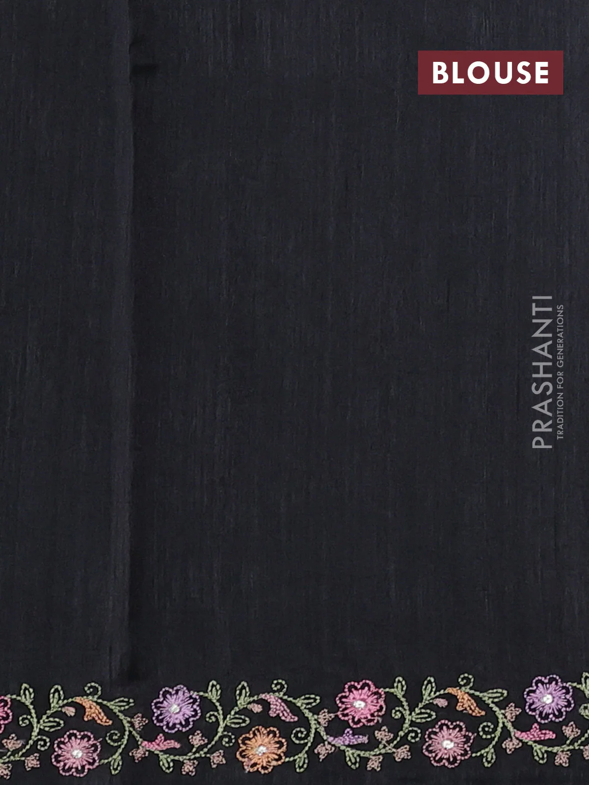 Art tussar saree black with embroidery work and floral embroidery border - Image 3