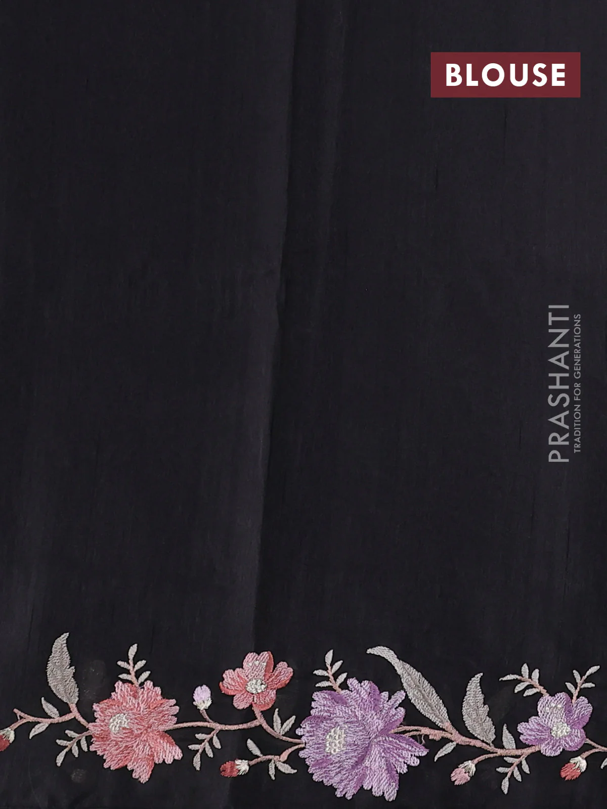 Art tussar saree black with embroidery work and floral embroidery border - Image 3
