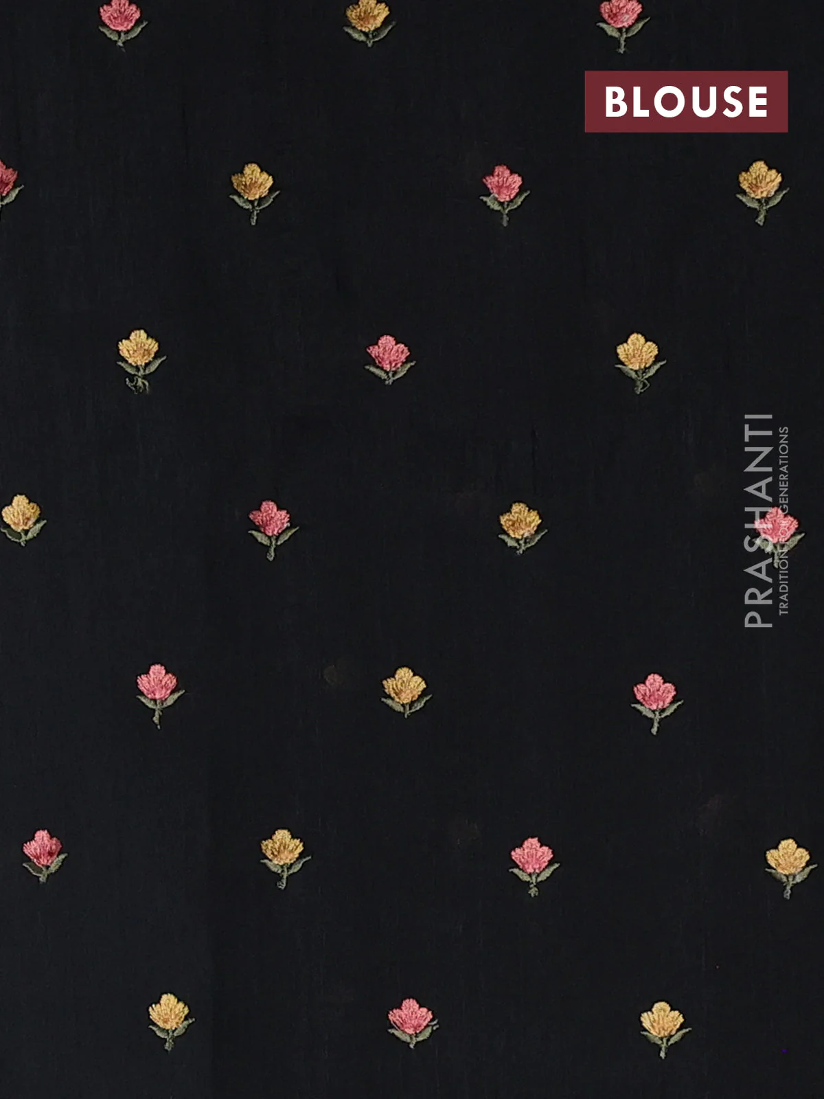 Art tussar saree black with plain body and floral embroidery border - Image 3