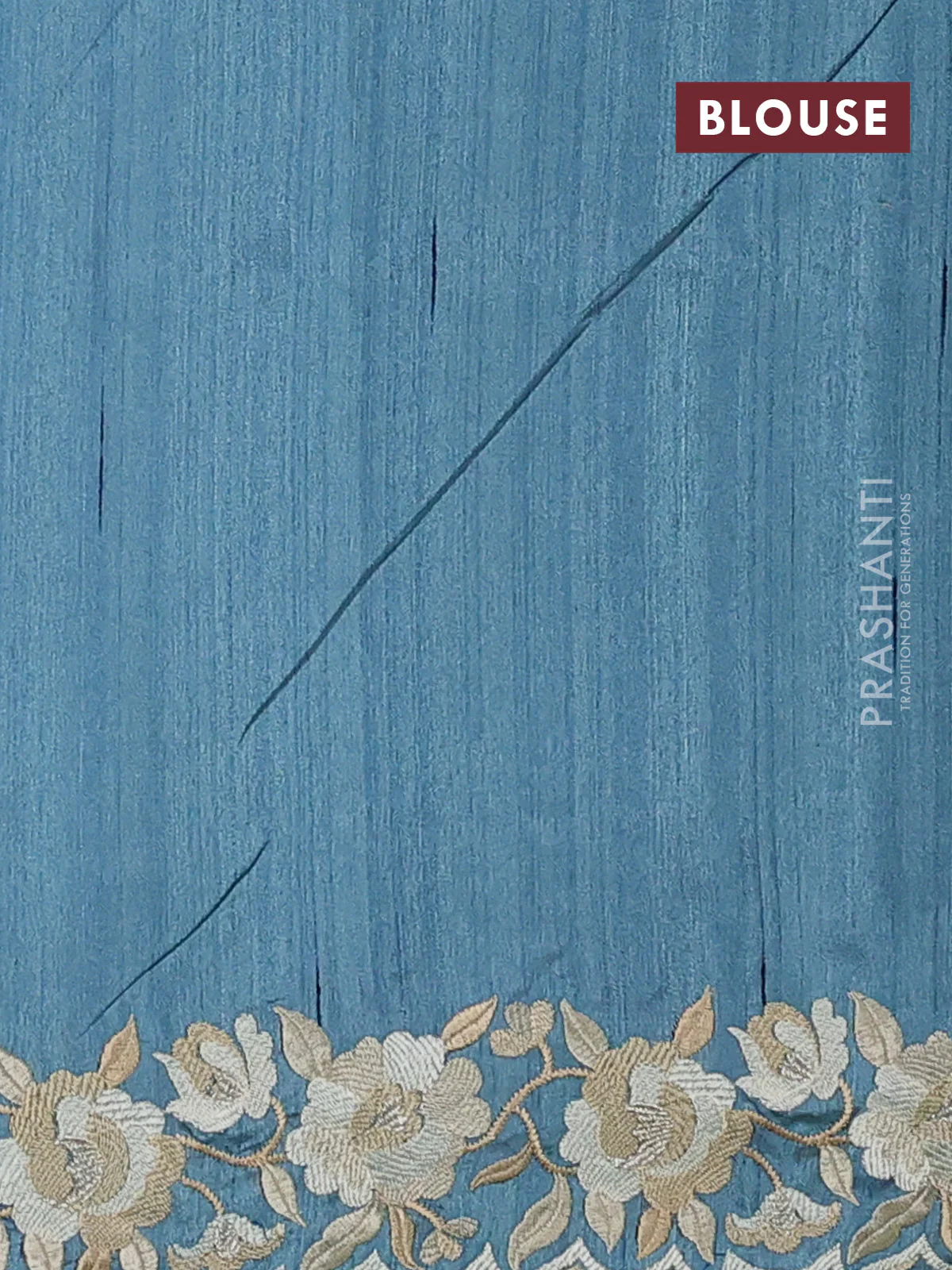 Art tussar saree bluish grey with embroidery work and floral embroidery border - Image 3