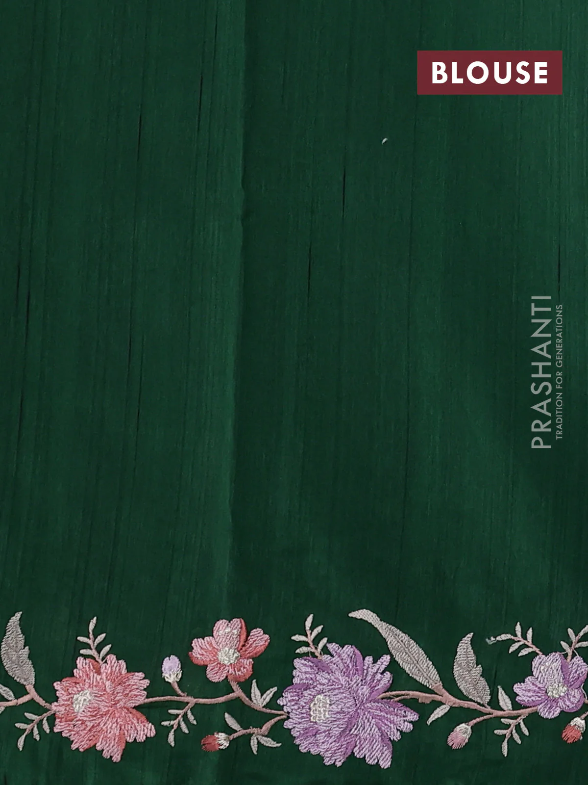 Art tussar saree bottle green with embroidery work and floral embroidery border - Image 3