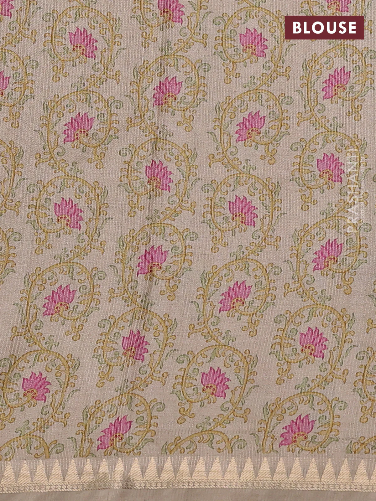 Art tussar saree brown and beige with plain body and tanjore printed border - Image 3