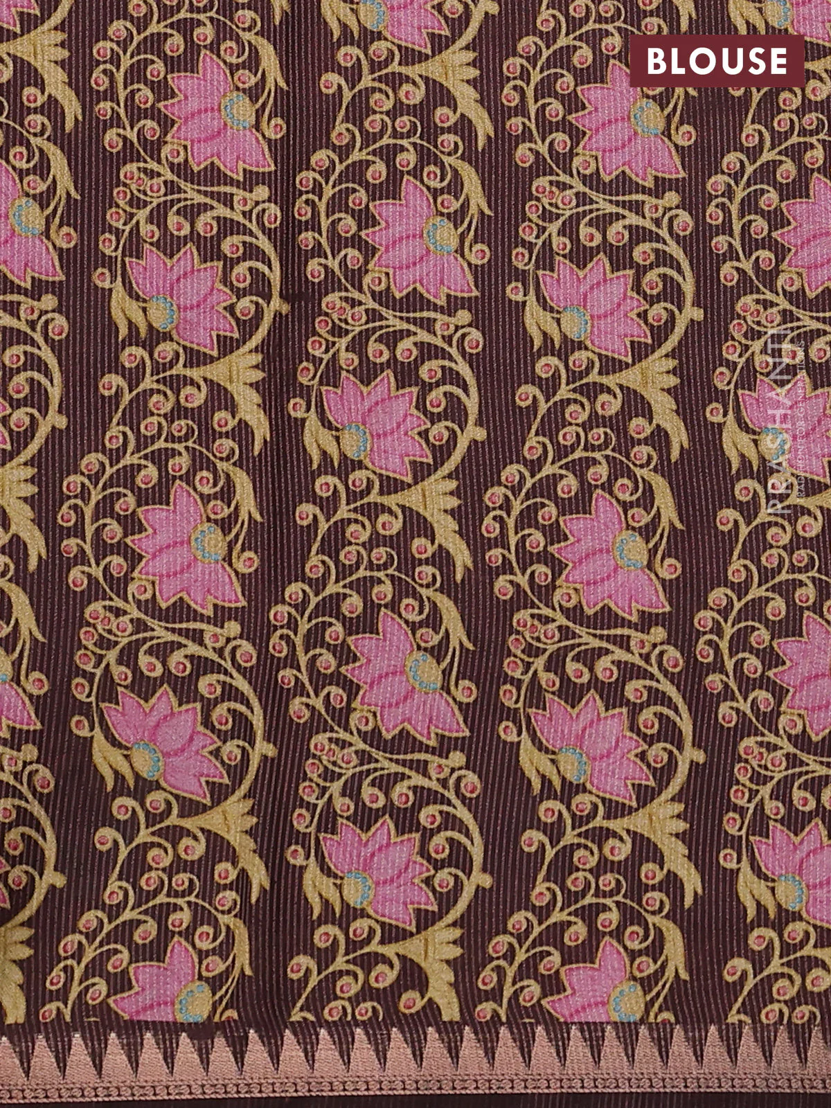 Art tussar saree coffee brown with plain body and tanjore printed border - Image 3