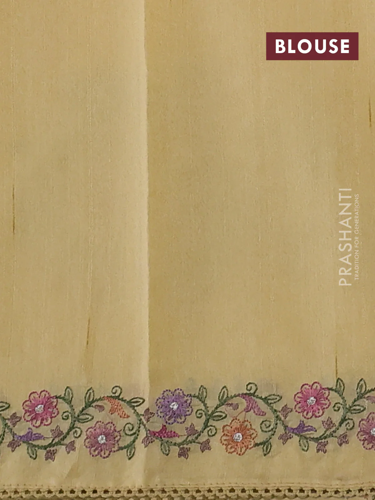 Art tussar saree cream with embroidery work and floral embroidery border - Image 3