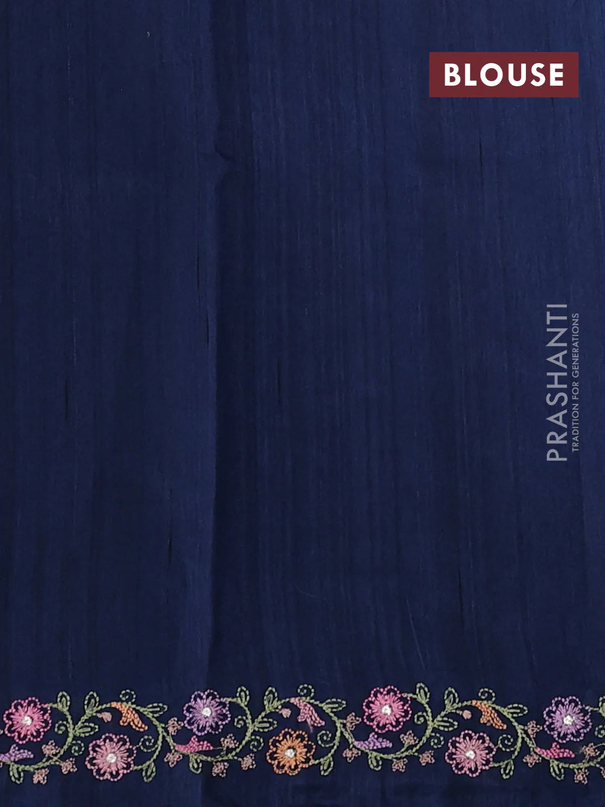 Art tussar saree dark peacock blue with embroidery work and floral embroidery border - Image 3