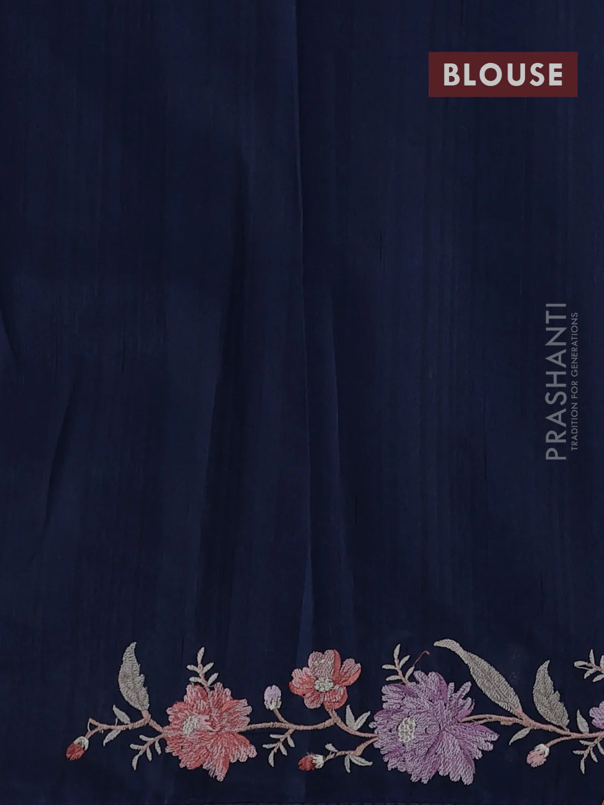 Art tussar saree dark peacock blue with embroidery work and floral embroidery border - Image 3