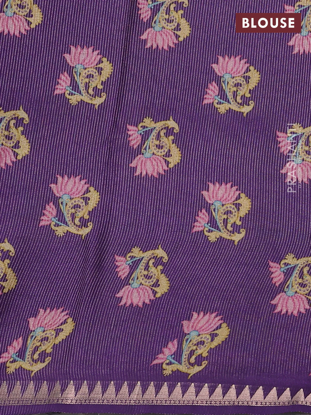 Art tussar saree green and violet with plain body and tanjore printed border - Image 3