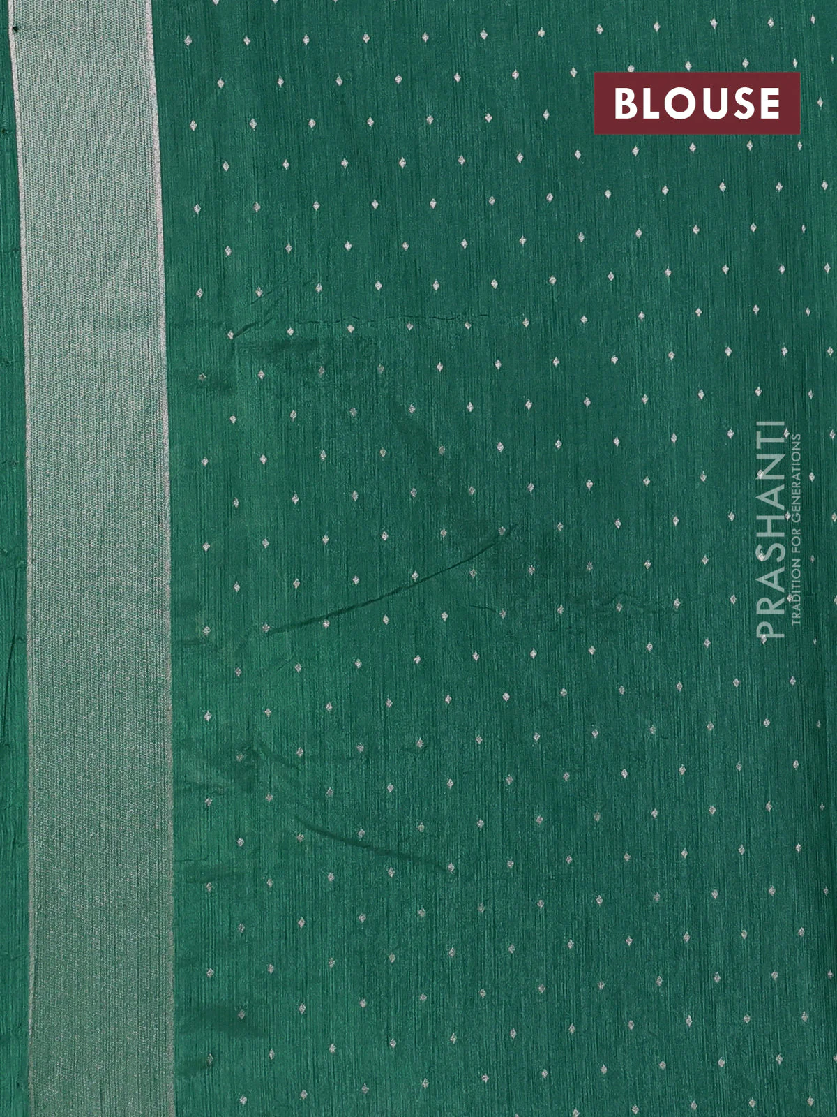 Art tussar saree green with allover zari woven butta weaves and jamdhani style border - Image 3