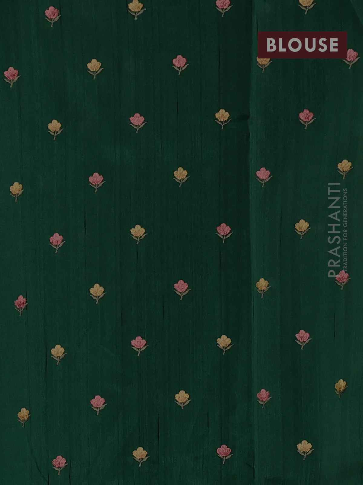 Art tussar saree green with plain body and floral embroidery border - Image 3