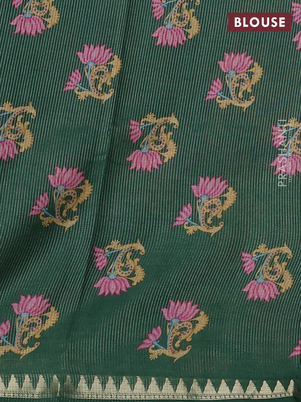 Art tussar saree lime green and green with plain body and tanjore printed border - Image 3