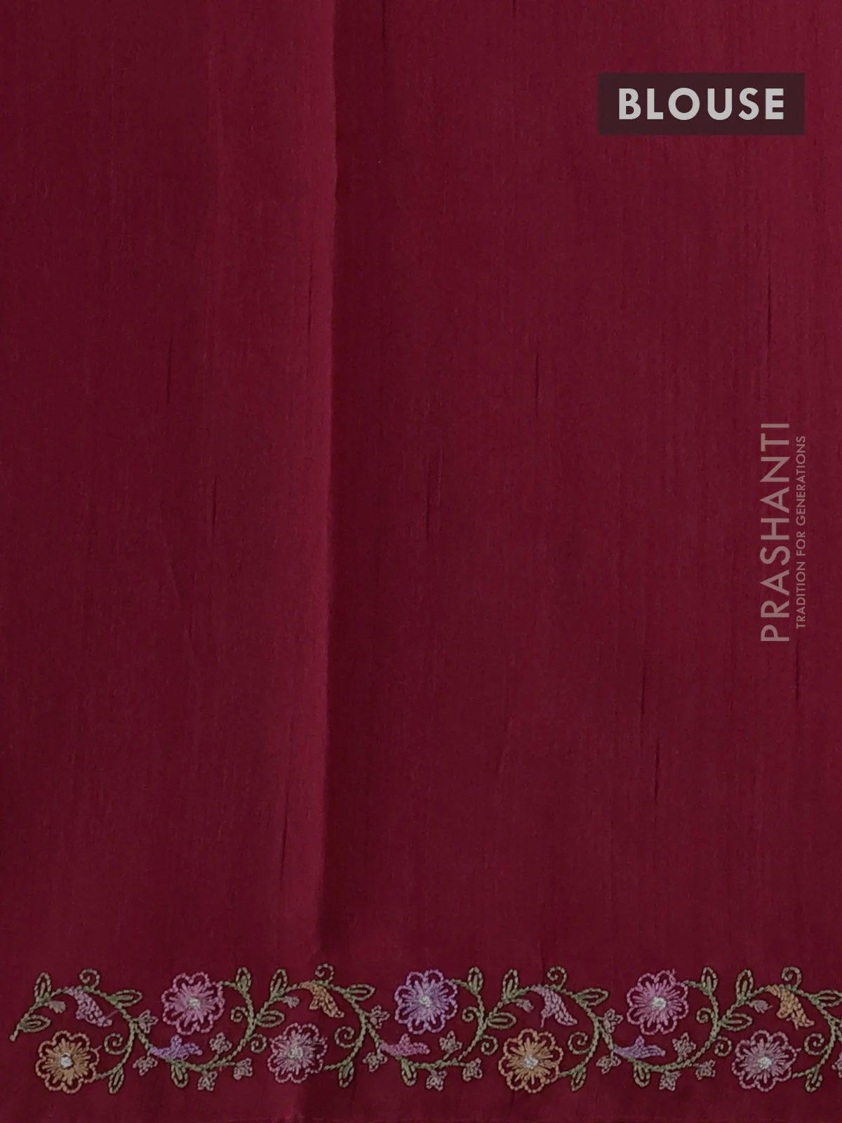 Art tussar saree maroon with embroidery work and floral embroidery border - Image 3