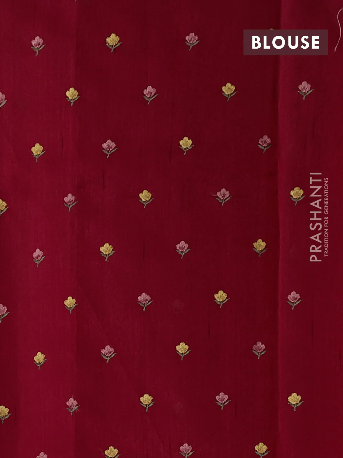 Art tussar saree maroon with plain body and floral embroidery border - Image 3