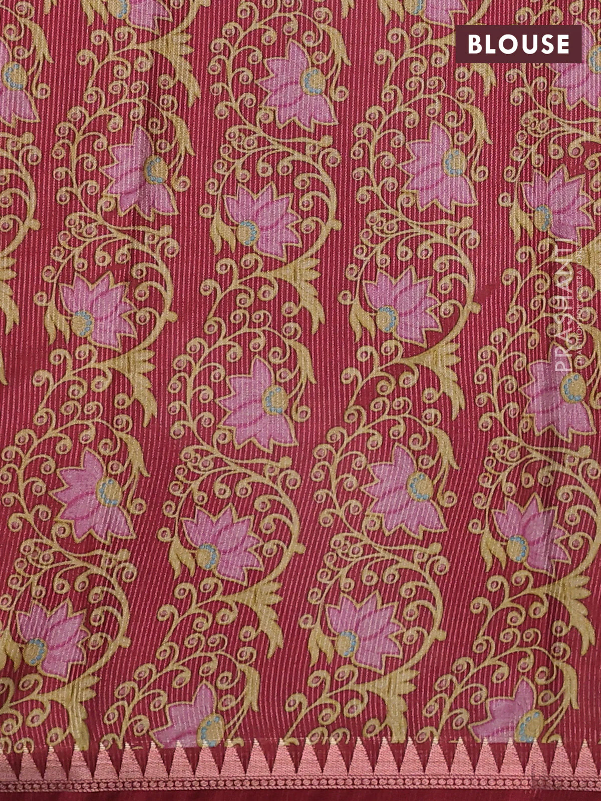 Art tussar saree maroon with plain body and tanjore printed border - Image 3