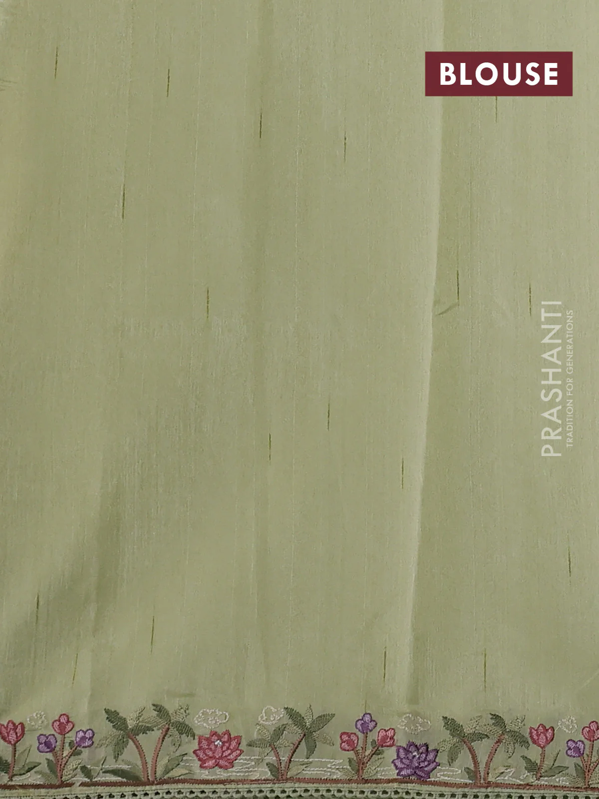 Art tussar saree mild pista green with embroidery work and floral embroidery border - Image 3