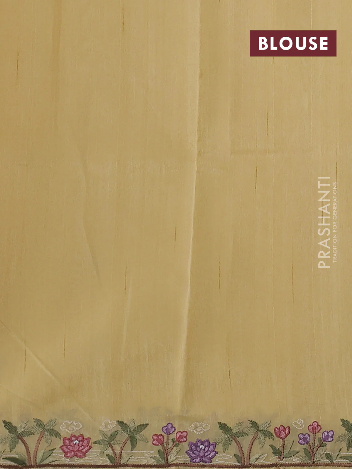 Art tussar saree pale yellow with embroidery work and floral embroidery border - Image 3