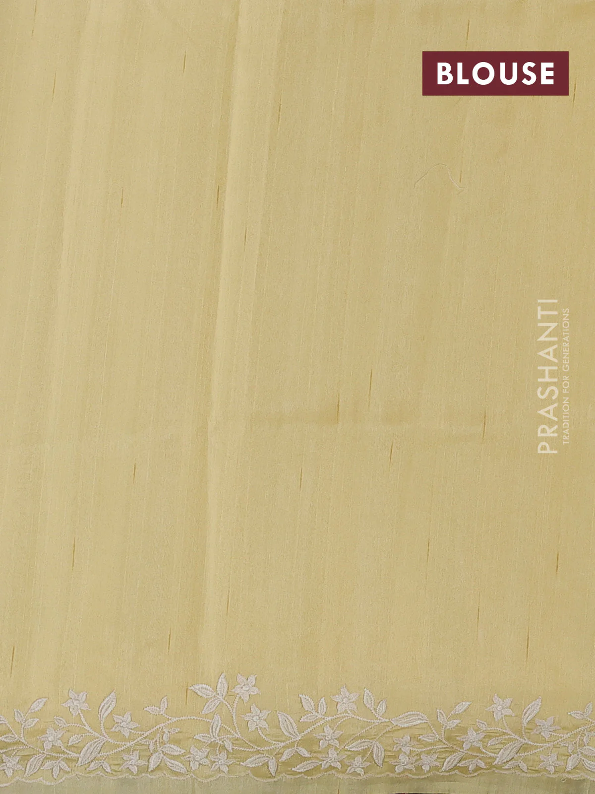Art tussar saree pale yellow with plain body and floral embroidery border - Image 3