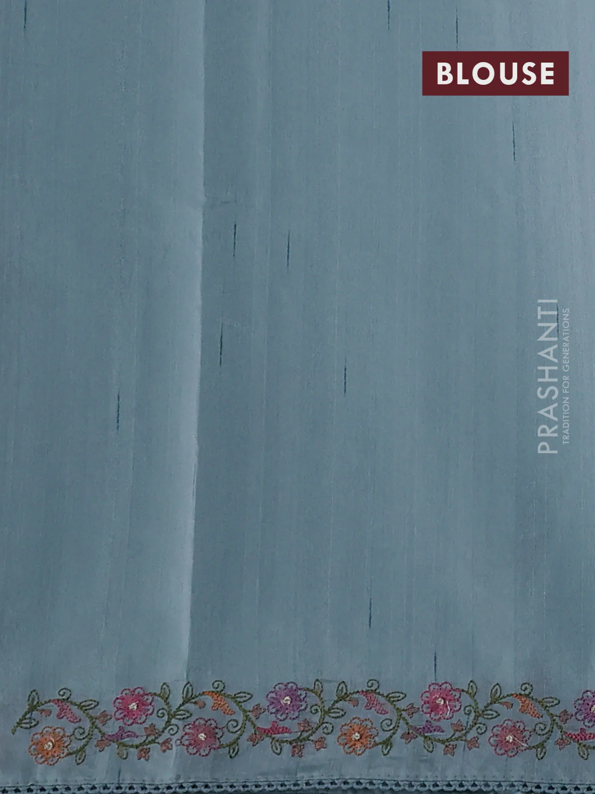 Art tussar saree pastel blue with embroidery work and floral embroidery border - Image 3