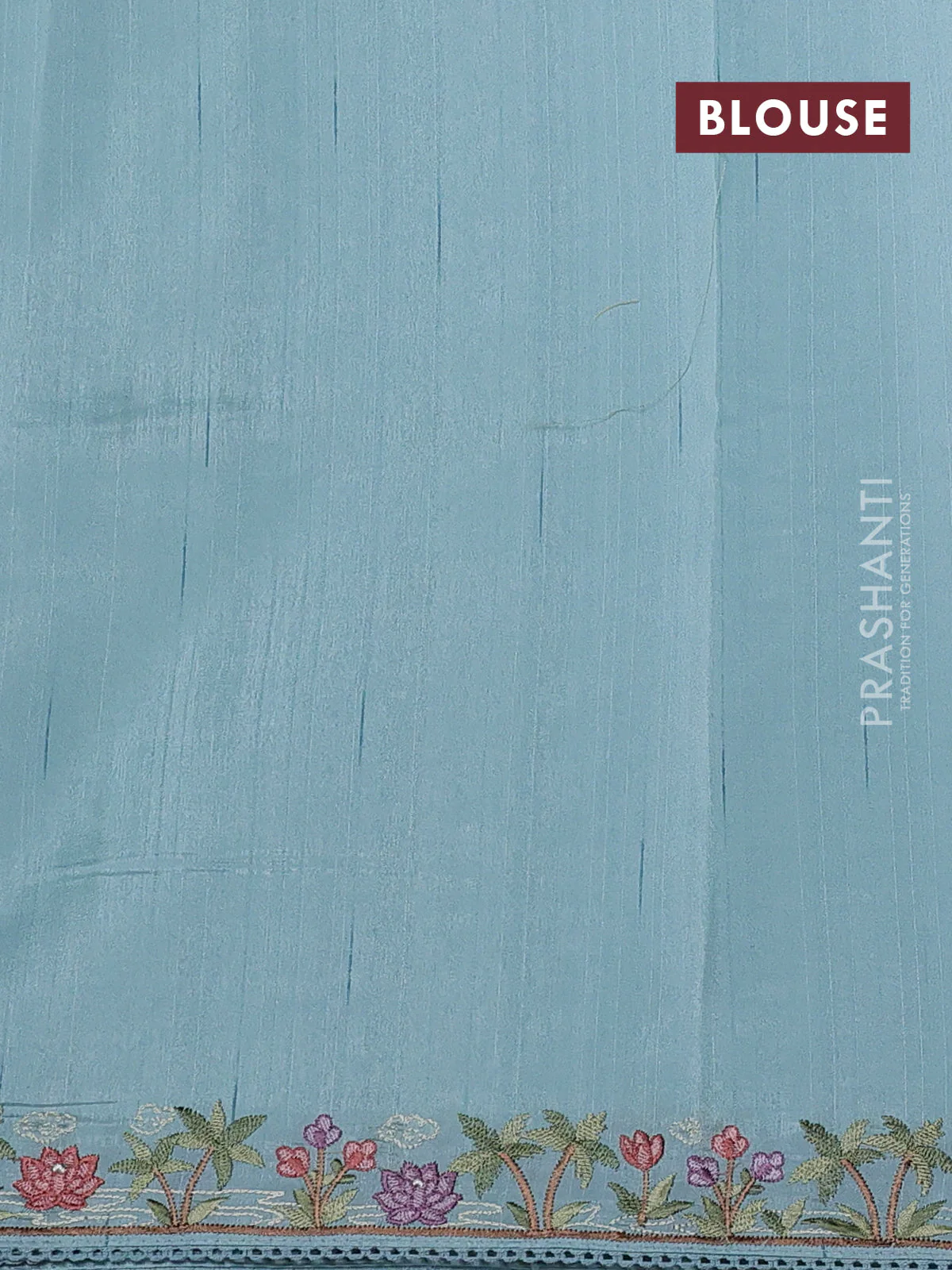 Art tussar saree pastel blue with embroidery work and floral embroidery border - Image 3