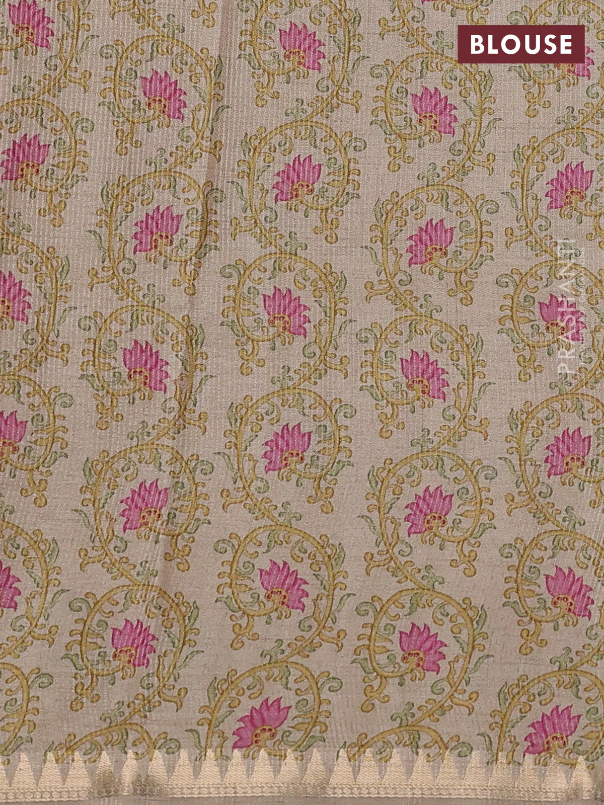 Art tussar saree pastel green and beige with plain body and tanjore printed border - Image 3