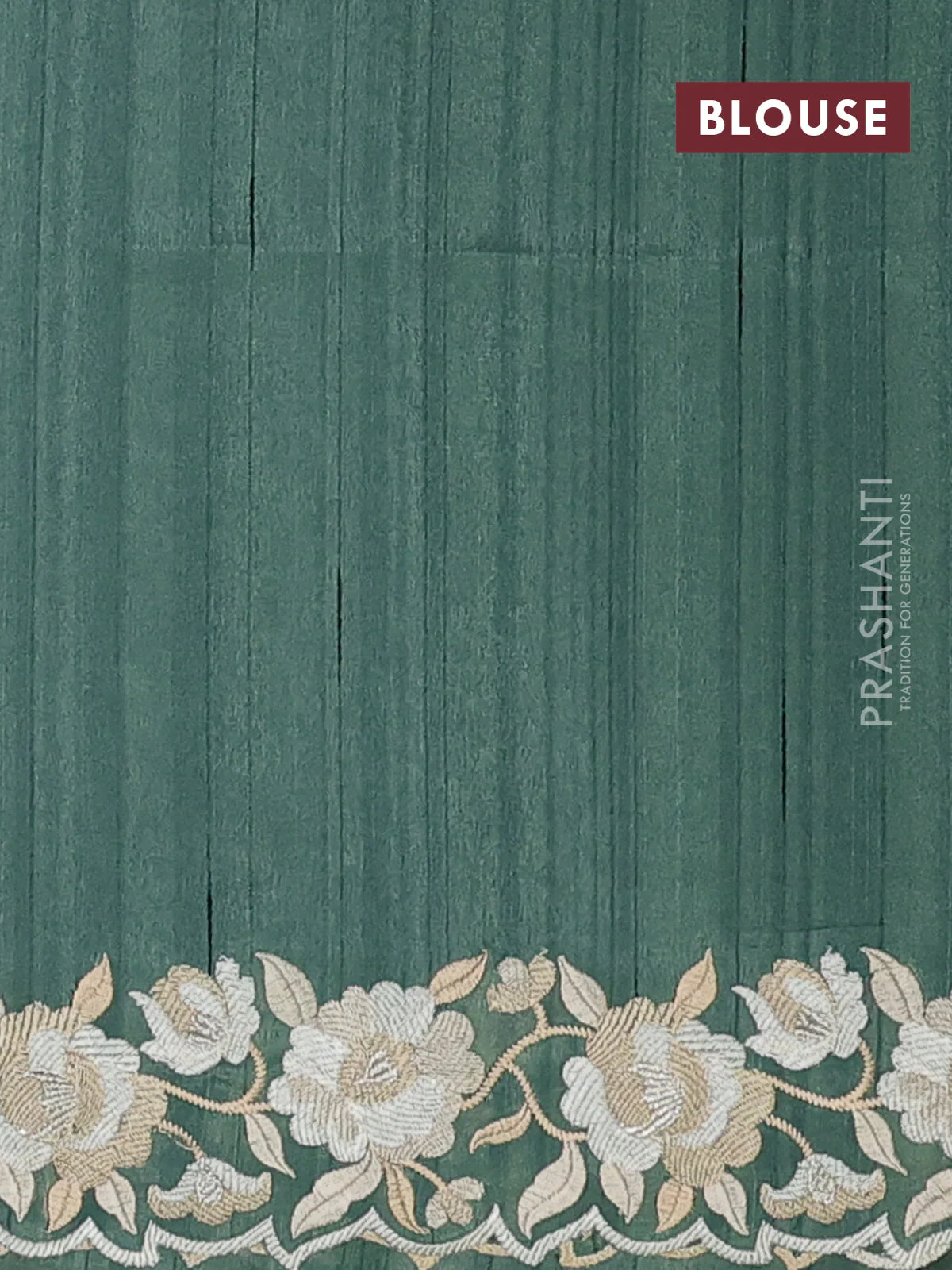 Art tussar saree pastel green with embroidery work and floral embroidery border - Image 3