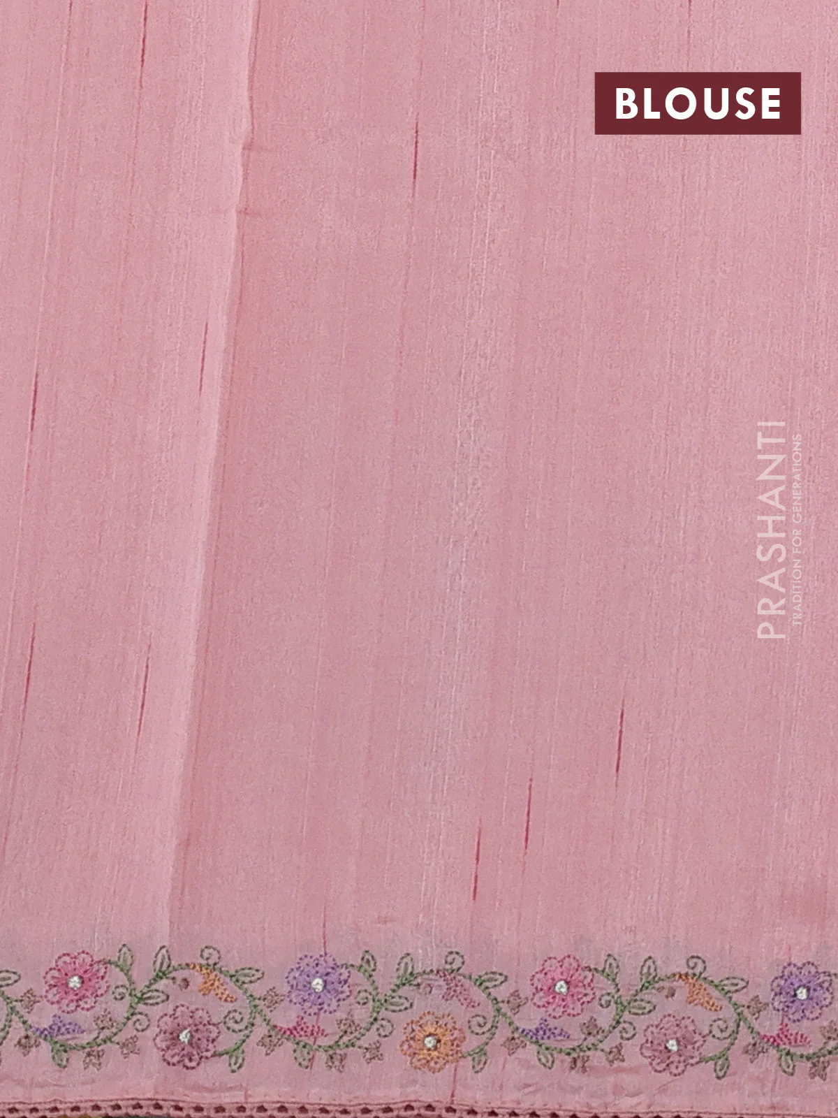 Art tussar saree pastel pink with embroidery work and floral embroidery border - Image 3