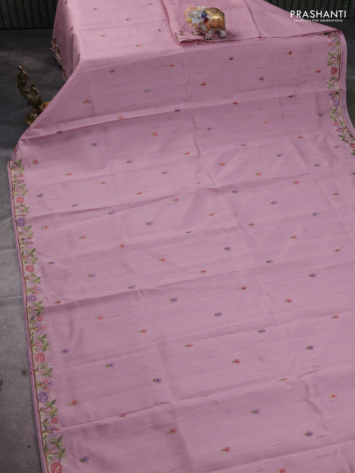 Art tussar saree pastel pink with embroidery work and floral embroidery border - Image 2