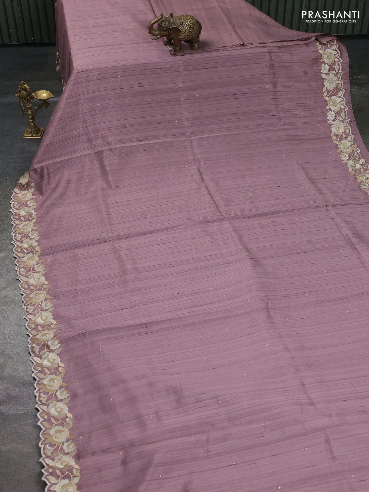 Art tussar saree pastel pink with embroidery work and floral embroidery border - Image 2
