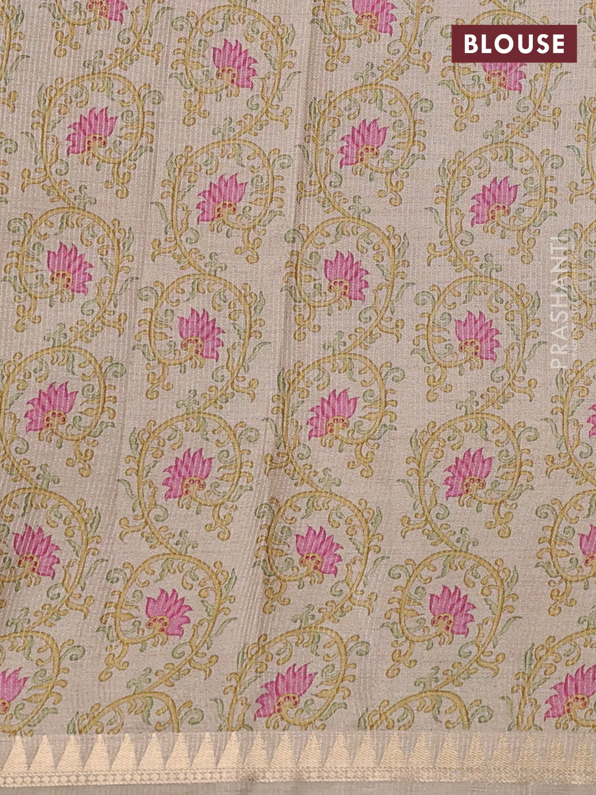 Art tussar saree pastel purple and beige with plain body and tanjore printed border - Image 3