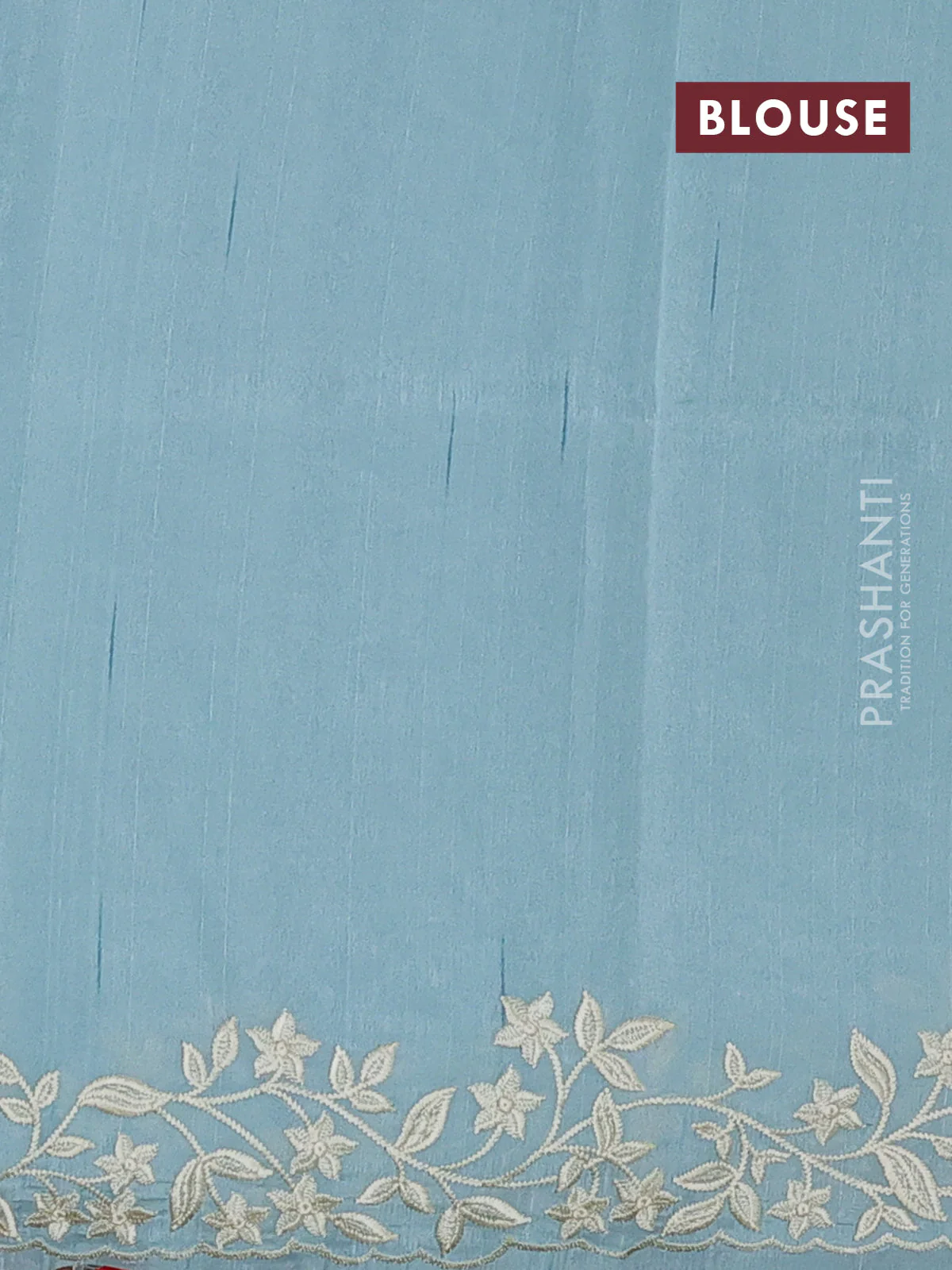 Art tussar saree patel blue with plain body and floral embroidery border - Image 3