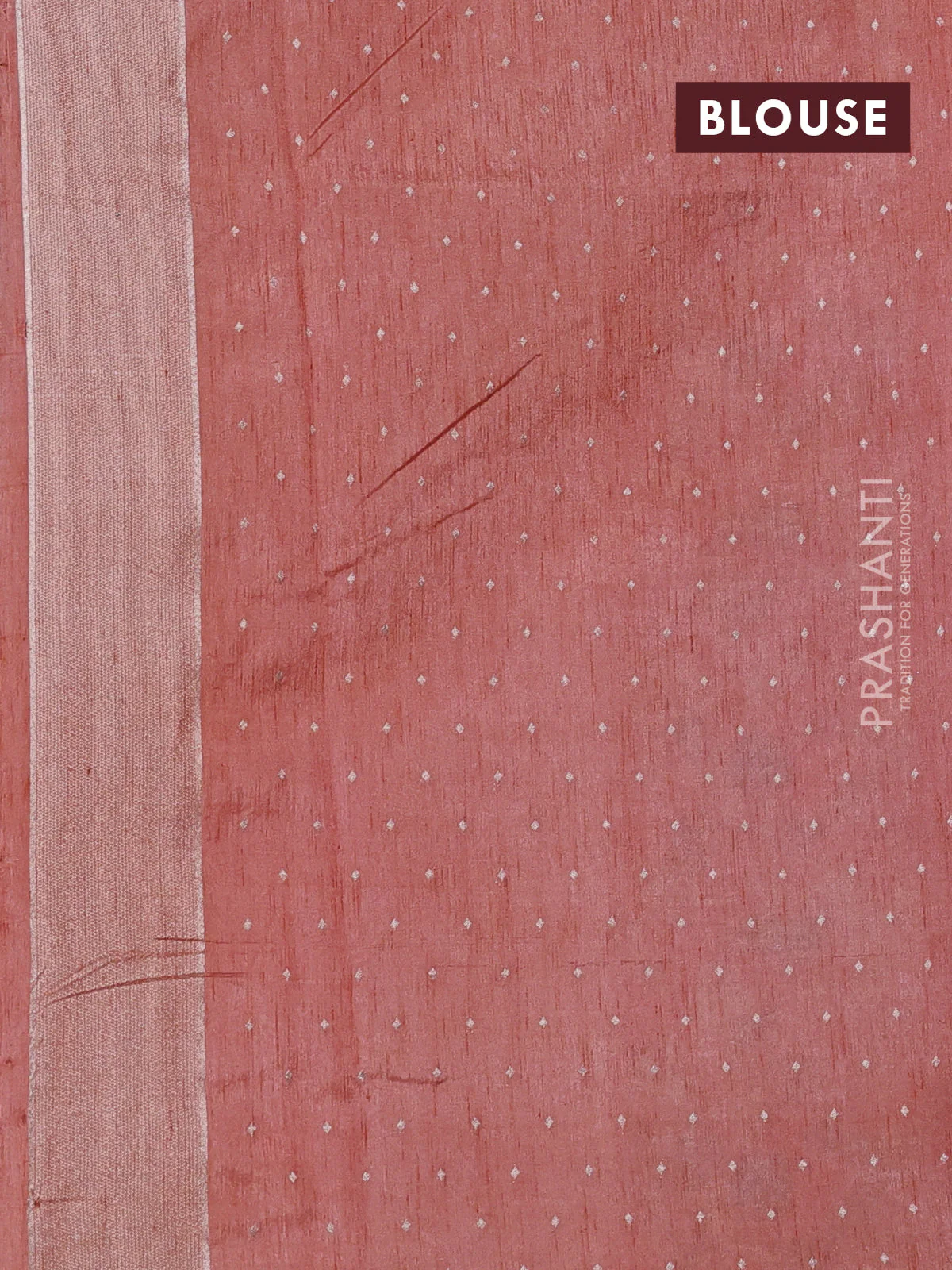 Art tussar saree peach orange with allover zari woven butta weaves and jamdhani style border - Image 3