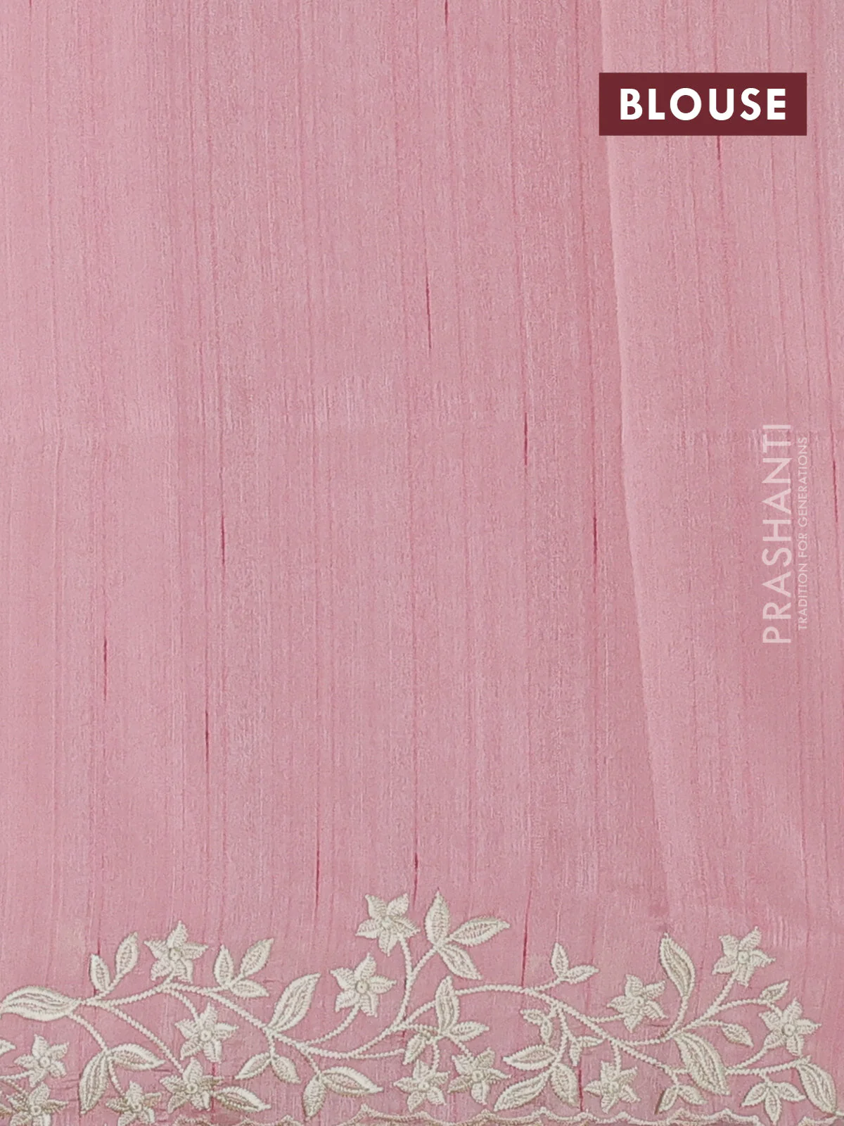 Art tussar saree peach shade with plain body and floral embroidery border - Image 3