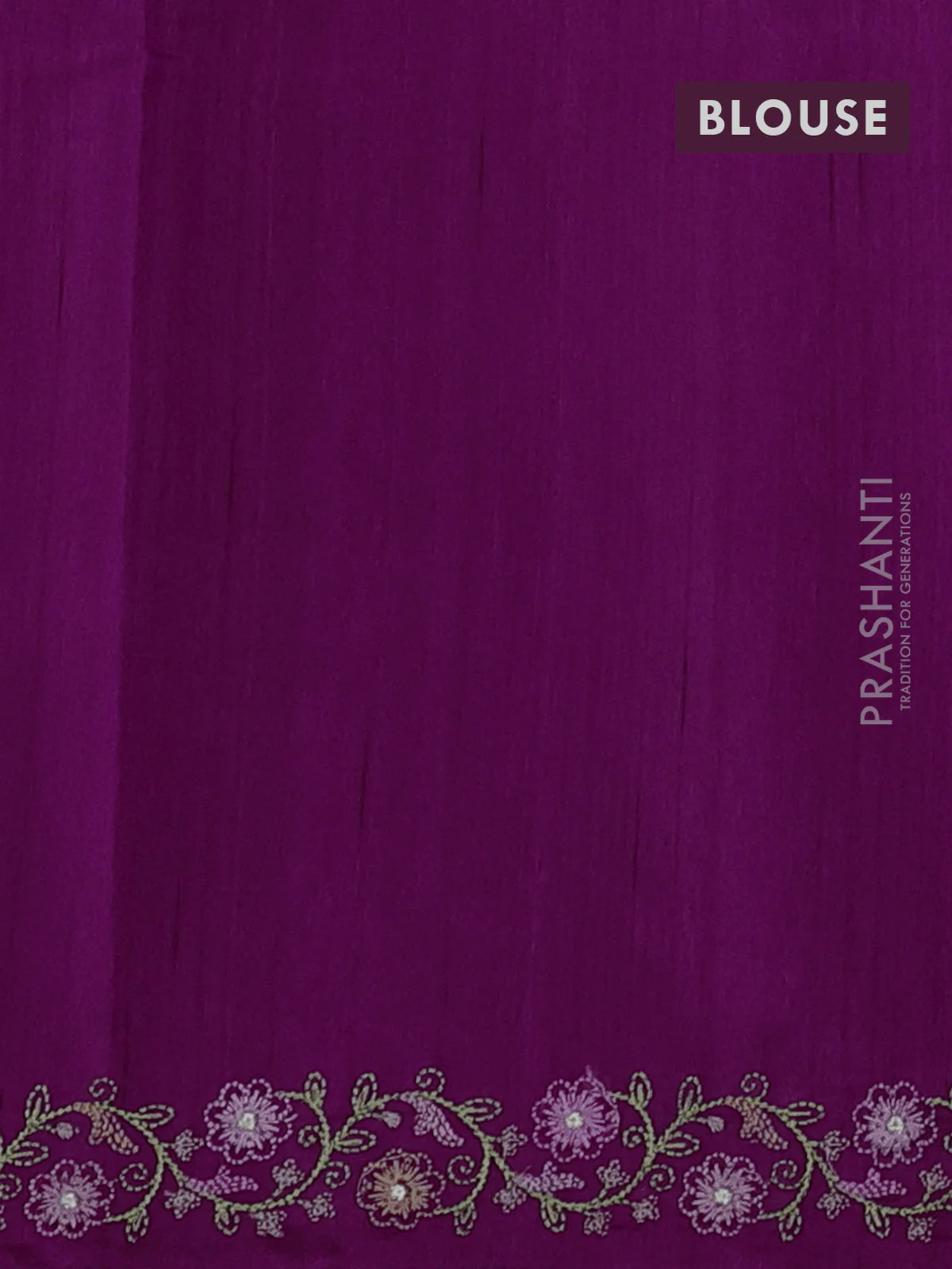 Art tussar saree purple with embroidery work and floral embroidery border - Image 3
