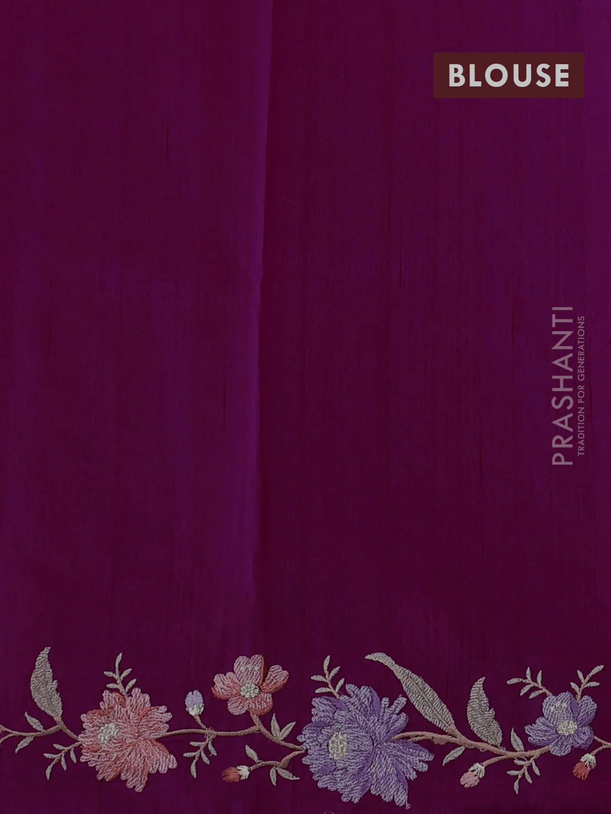 Art tussar saree purple with embroidery work and floral embroidery border - Image 3