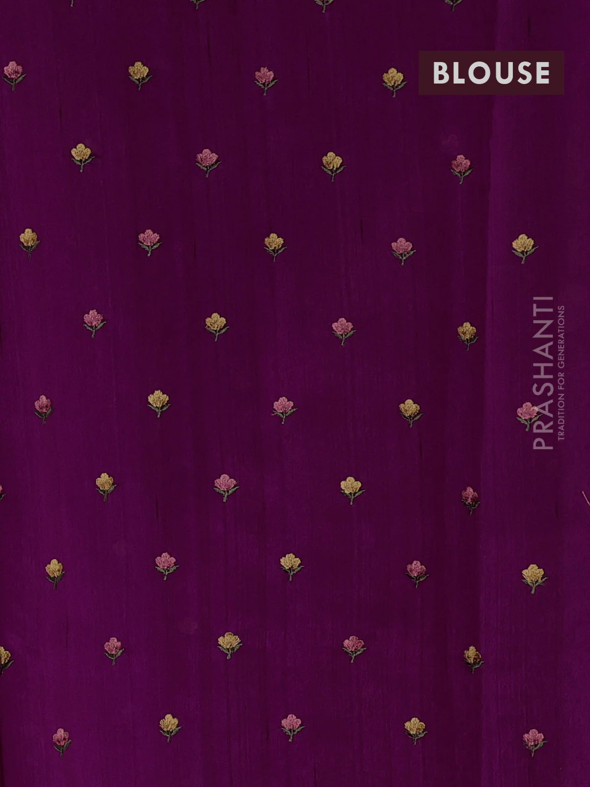 Art tussar saree purple with plain body and floral embroidery border - Image 3