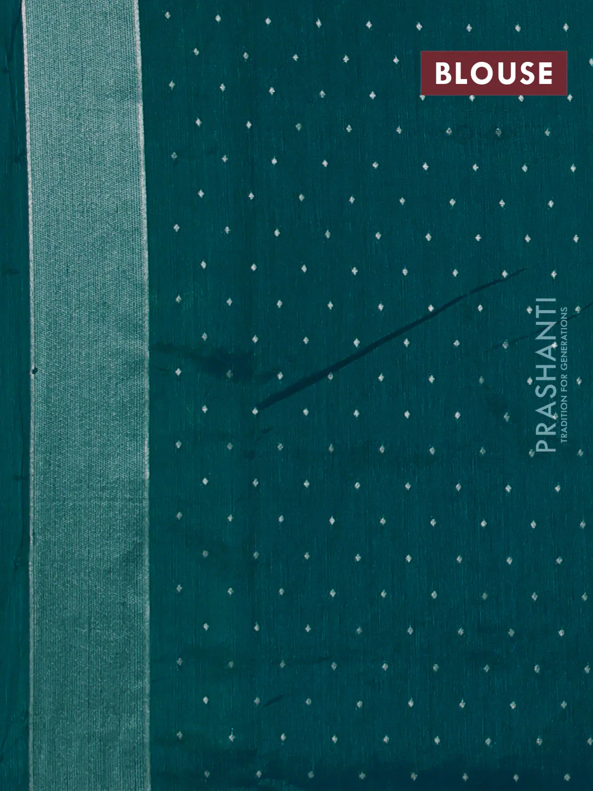 Art tussar saree teal green with allover zari woven butta weaves and jamdhani style border - Image 3