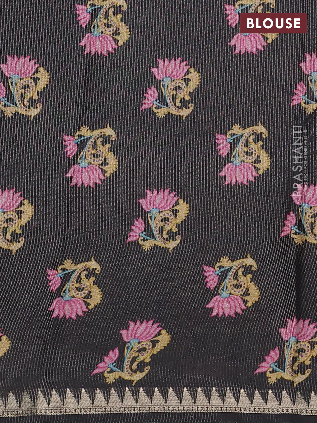 Art tussar saree wine shade and black with plain body and tanjore printed border - Image 3