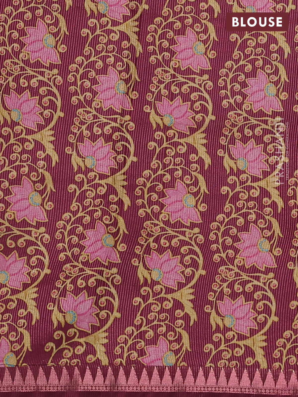 Art tussar saree wine shade with plain body and tanjore printed border - Image 3