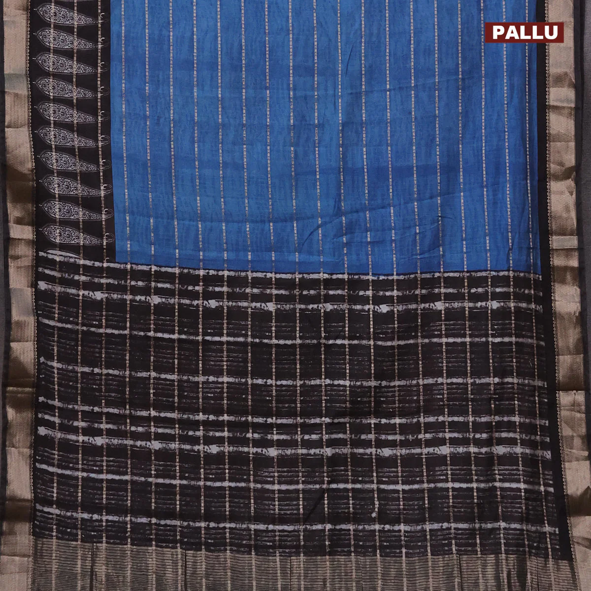 Assam partly silk saree blue and black with allover digital prints & zari weaves and zari woven border - Image 3