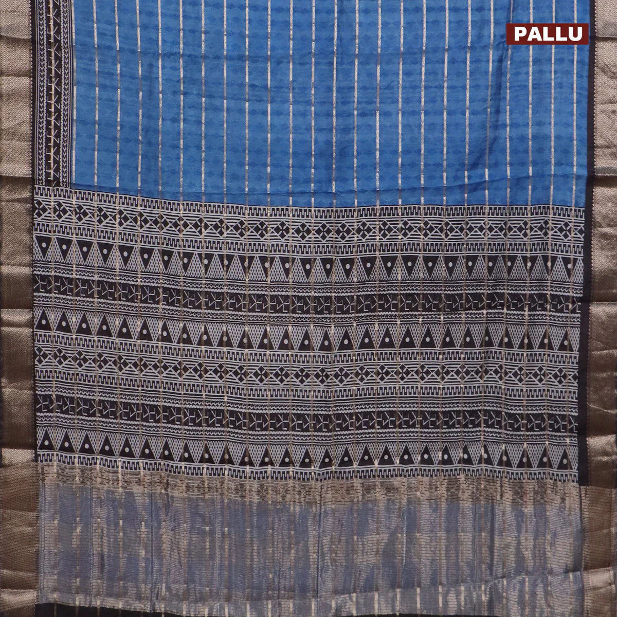 Assam partly silk saree blue and black with digital prints & zari weaves and zari woven border - Image 3