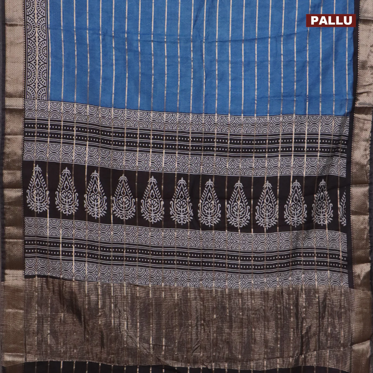 Assam partly silk saree blue and black with digital prints & zari weaves and zari woven border - Image 3