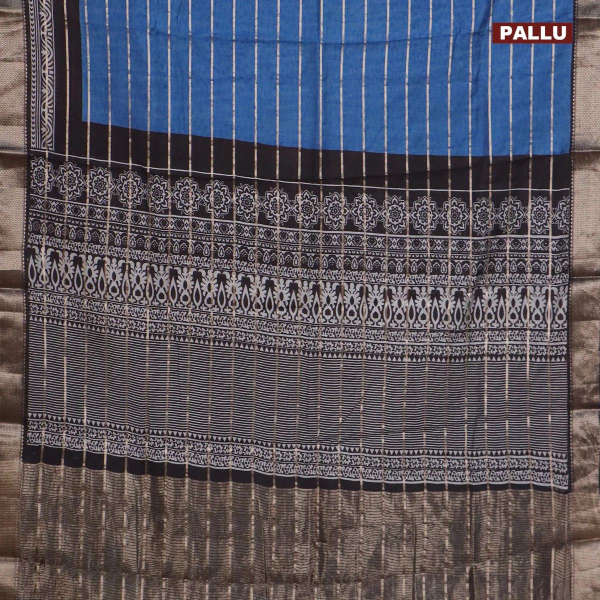 Assam partly silk saree blue and black with digital prints & zari weaves and zari woven border - Image 3