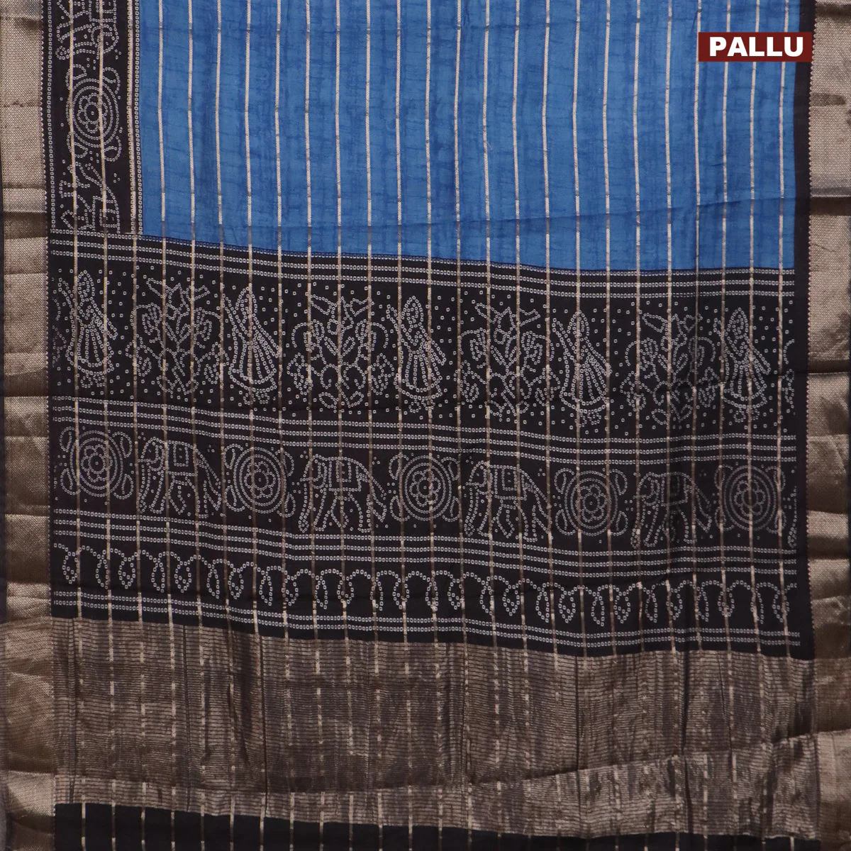 Assam partly silk saree blue and black with digital prints & zari weaves and zari woven border - Image 3