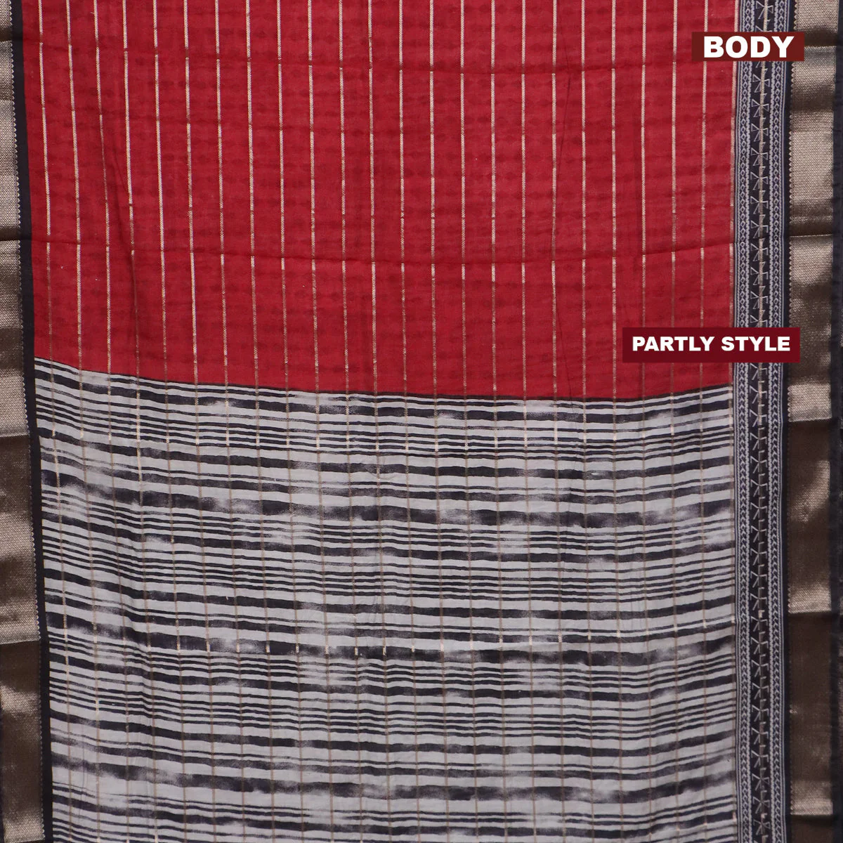 Assam partly silk saree maroon and black with digital prints & zari weaves and zari woven border - Image 2